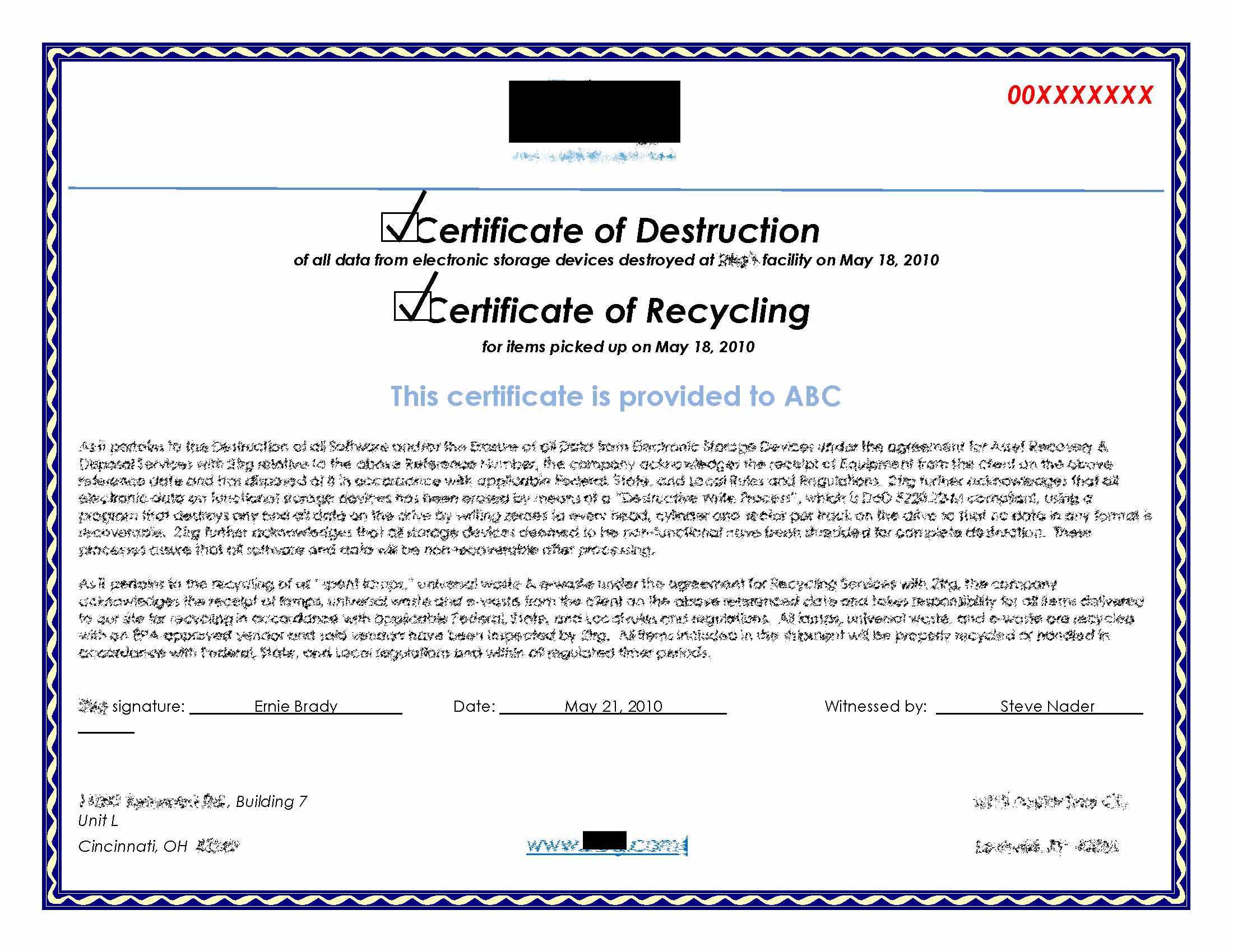 Hard Drive Destruction Certificate Template ] - Certificate For Certificate Of Disposal Template