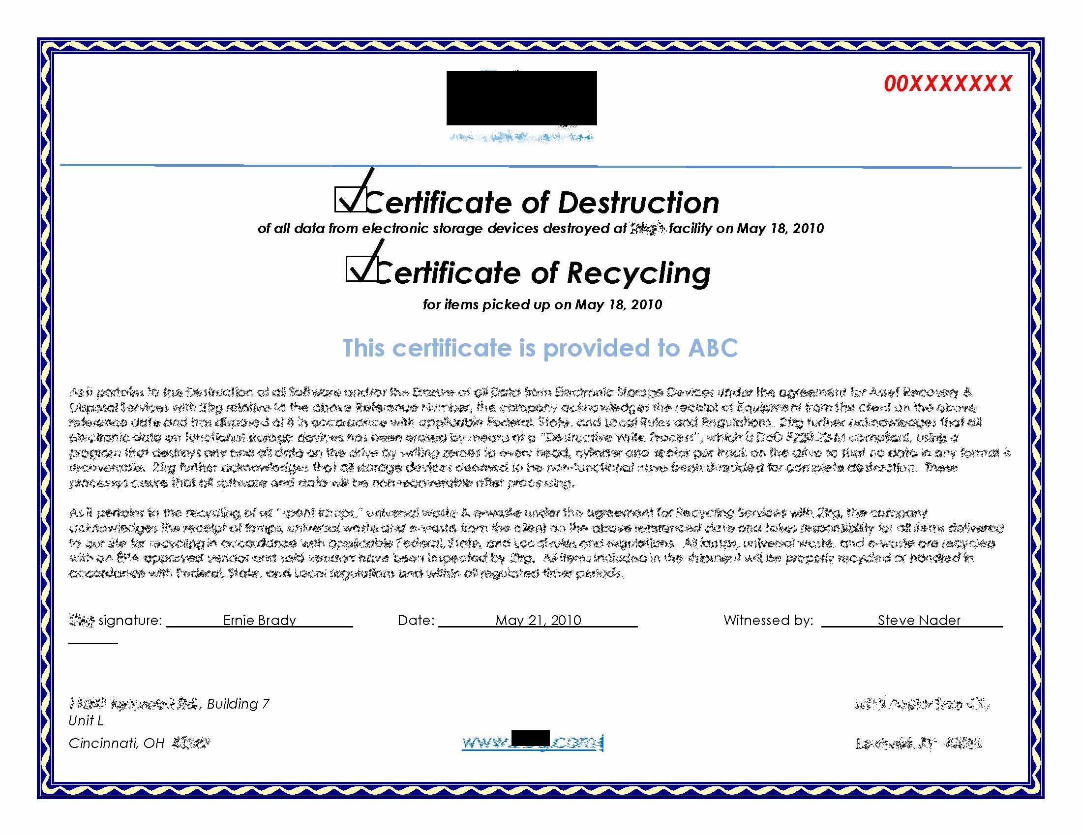 Hard Drive Destruction Certificate Template ] - Certificate With Hard Drive Destruction Certificate Template