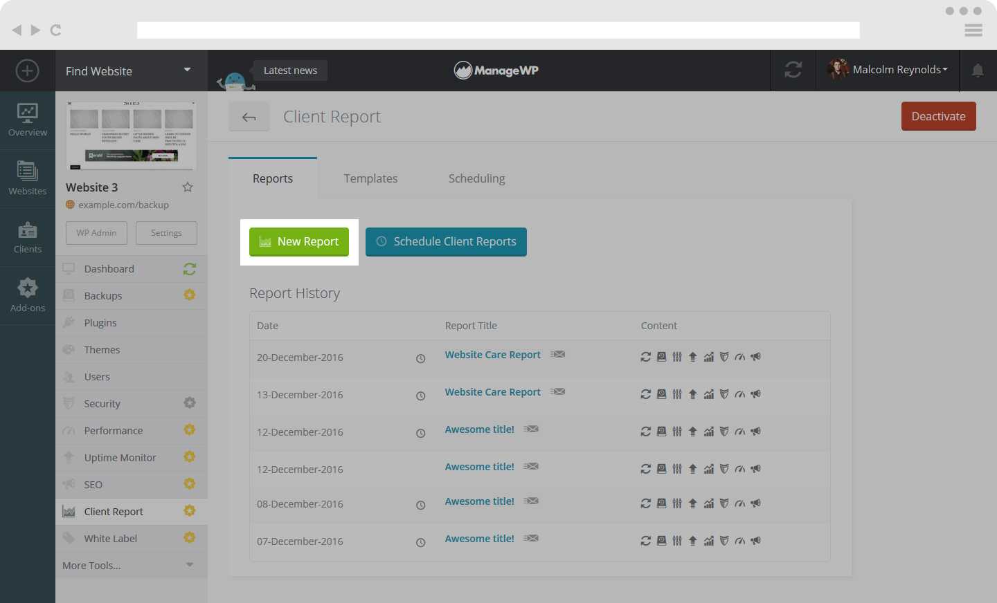 How To Create A Client Report – Managewp With Regard To Reporting Website Templates