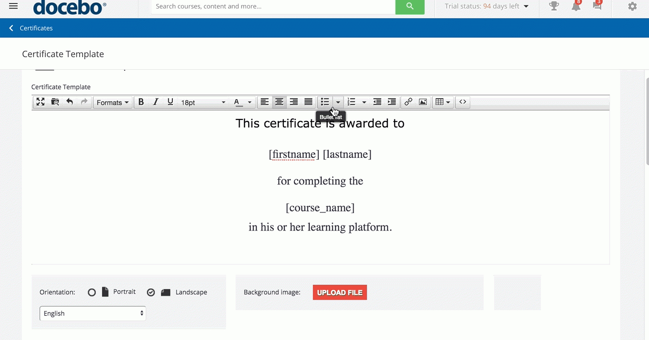 How To Create And Manage A Certificate In Your Docebo Lms Pertaining To Track And Field Certificate Templates Free