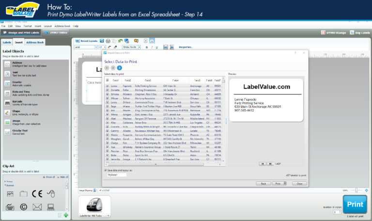 how to print address labels from excel to dymo