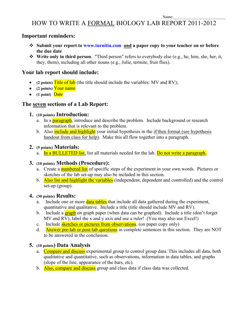 How To Write A Biology Lab Report With Regard To Biology Lab Report Template