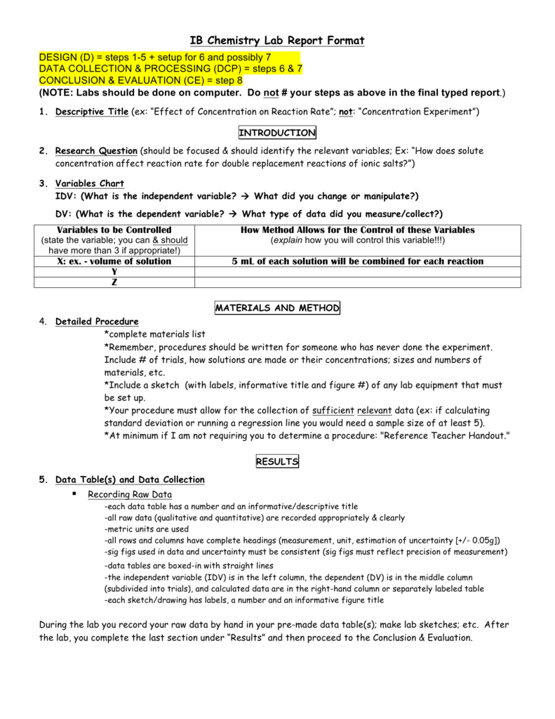 Ib Chemistry Lab Report Format Regarding Lab Report Template Chemistry