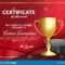 Ice Hockey Certificate Diploma With Golden Cup Vector. Sport With Hockey Certificate Templates