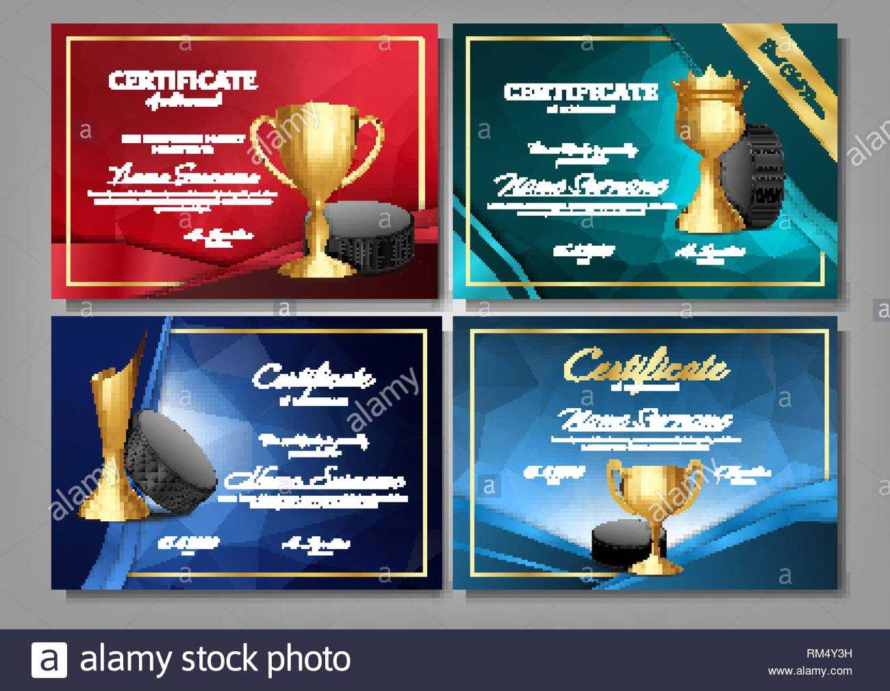 Ice Hockey Game Certificate Diploma With Golden Cup Set Intended For Hockey Certificate Templates