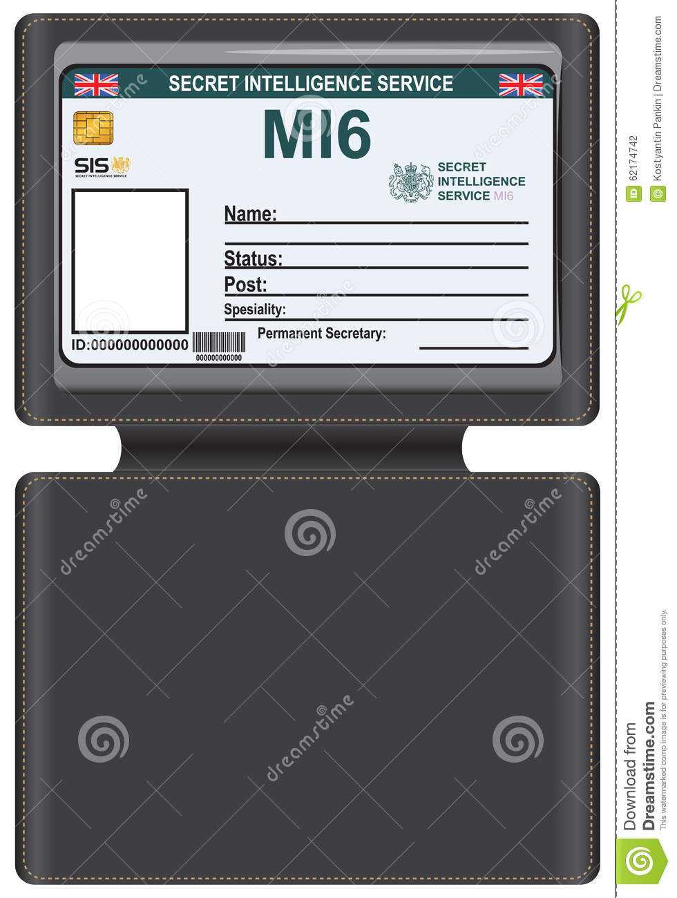 Identity Mi6 In A Leather Carrying Case Stock Vector Intended For Mi6 Id Card Template