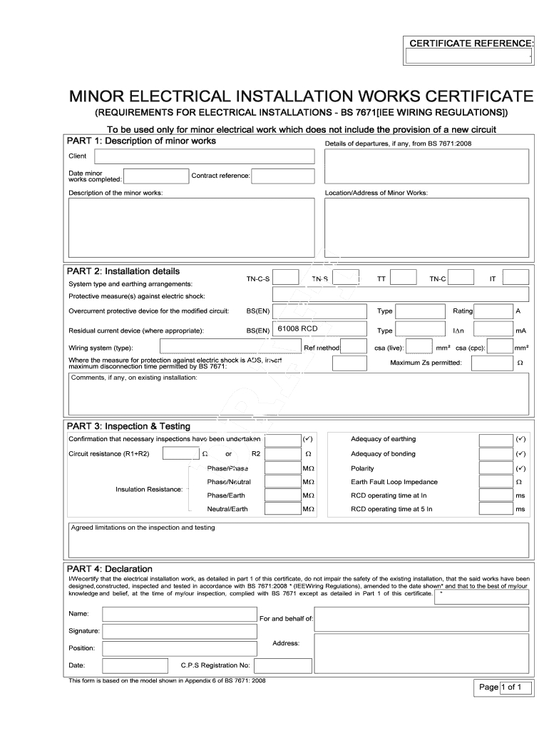 Iet Forums Wiring And Regulations - Fill Online, Printable Within Electrical Minor Works Certificate Template