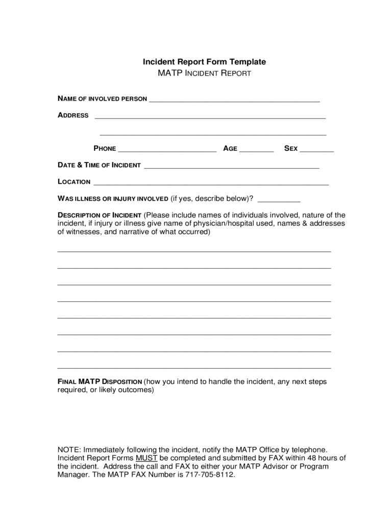 Incident Report Form Template Free Download In Incident Report Template Microsoft