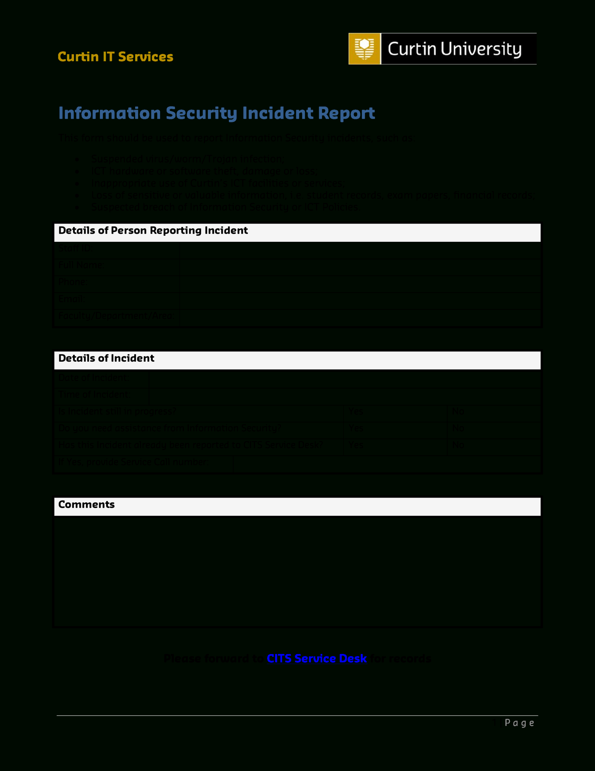 Incident Report It – Mahre.horizonconsulting.co For Itil Incident Report Form Template