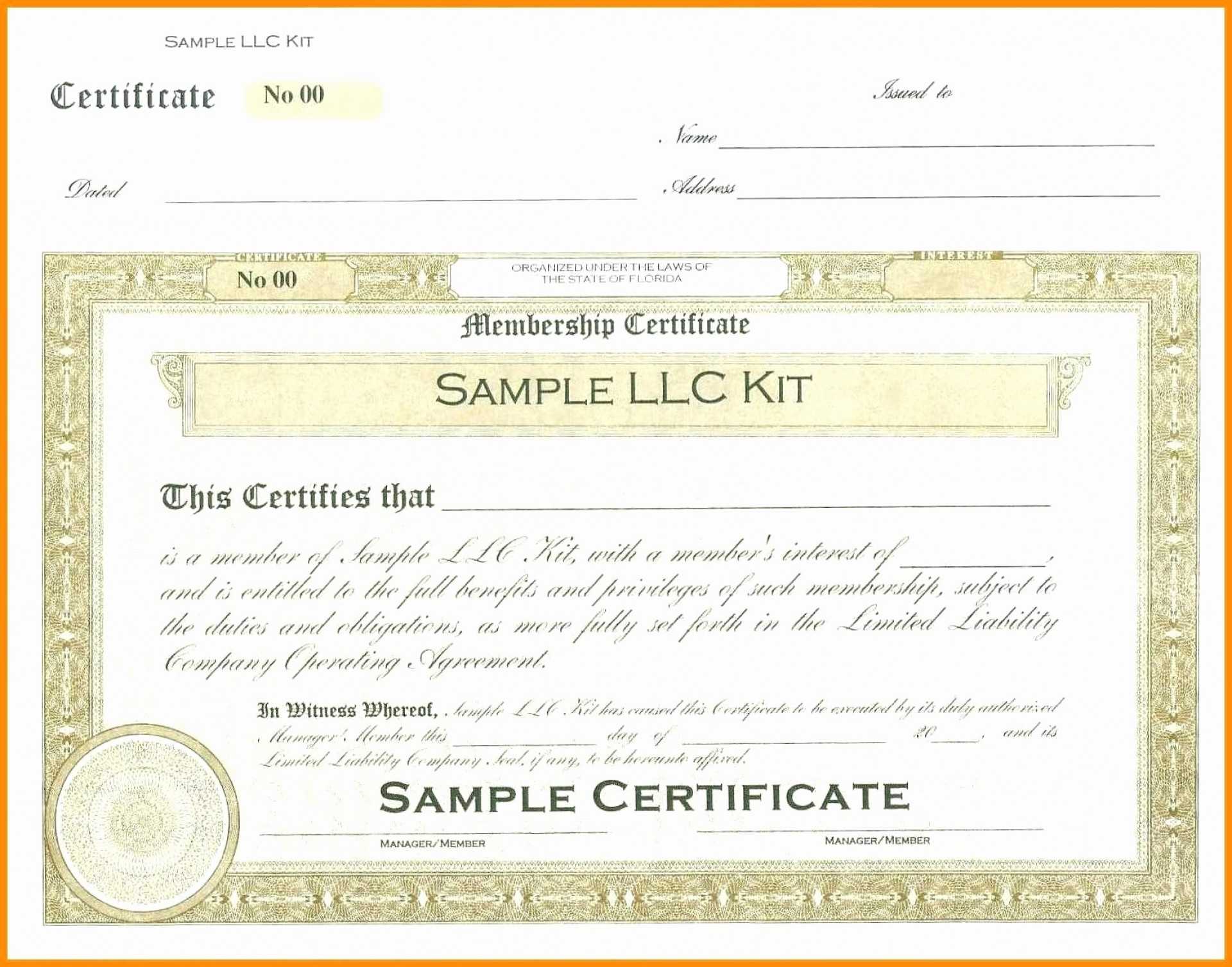 Incredible Llc Membership Certificate Template Ideas Free With New Member Certificate Template