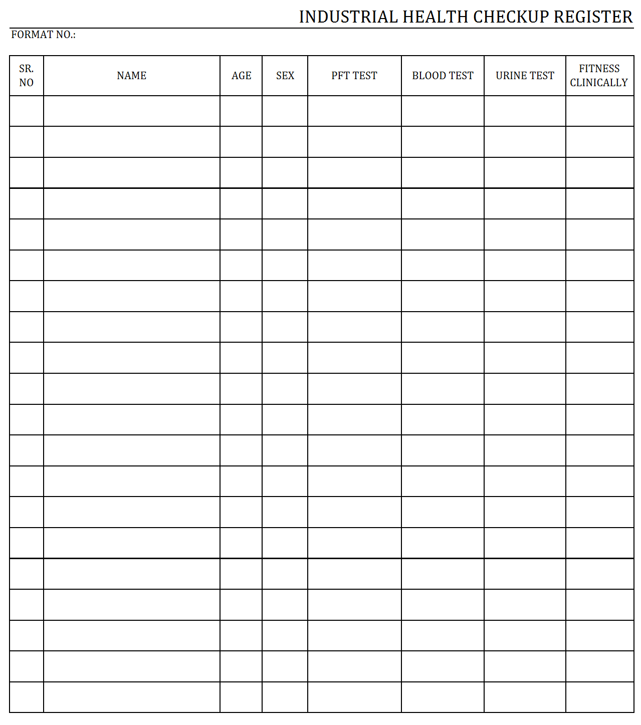 Industrial Health Checkup Register – With Health Check Report Template