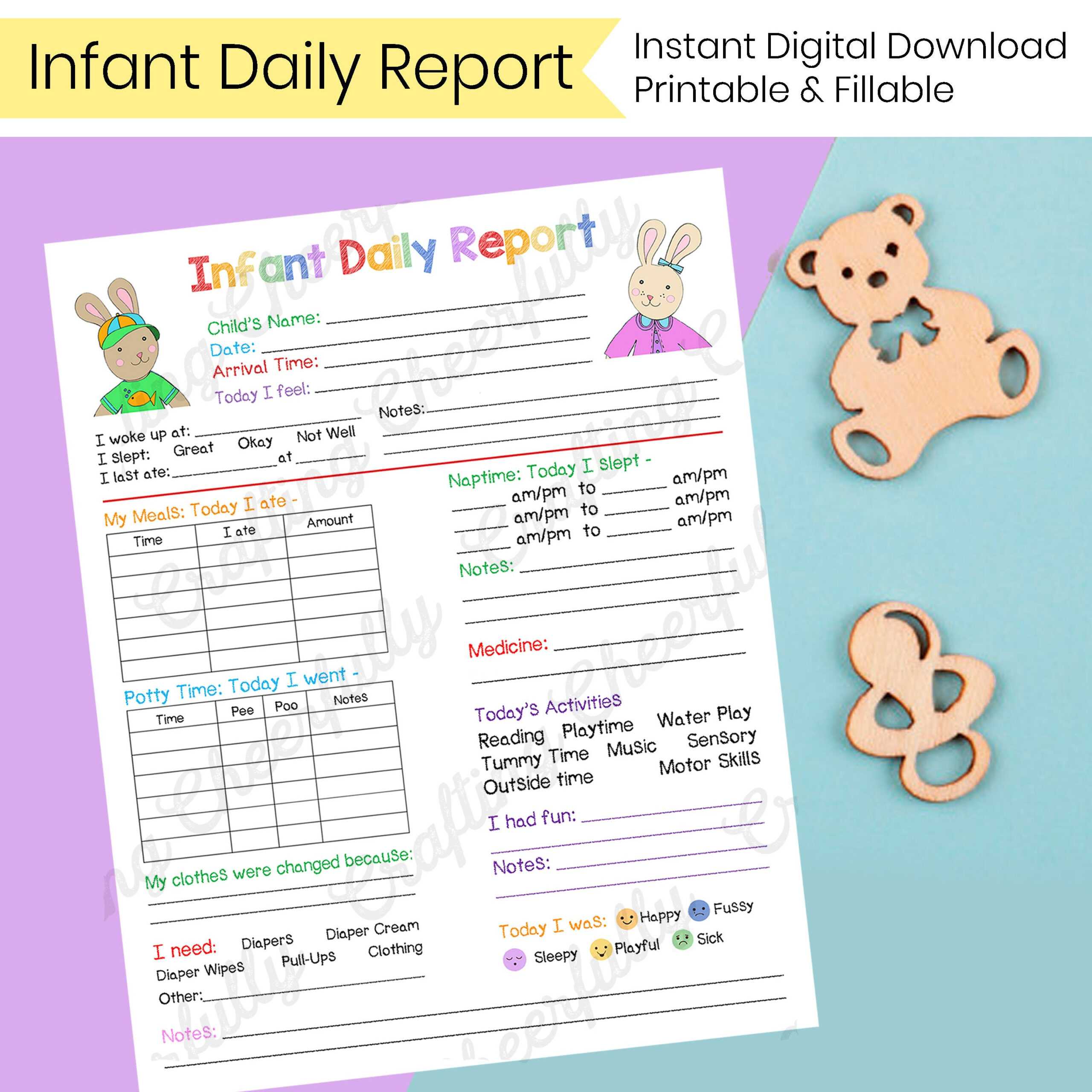 Infant Daily Report – In Home Preschool, Daycare, Nanny Log Inside Daycare Infant Daily Report Template