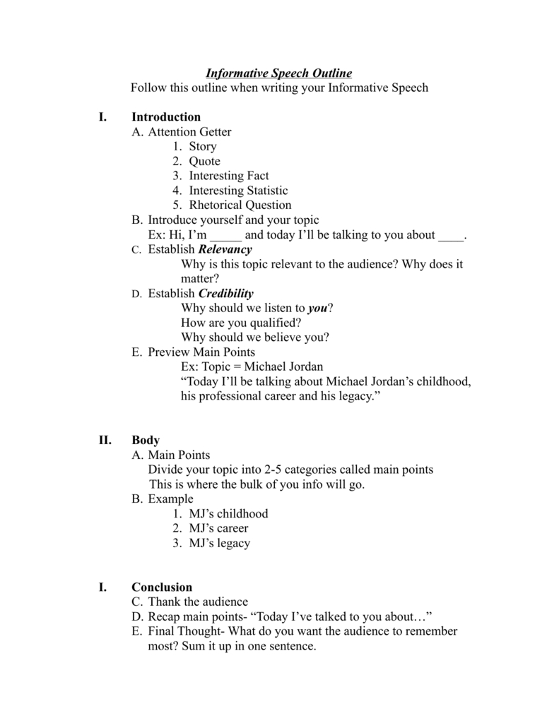 Informative Speech Outline Intended For Speech Outline Template Word