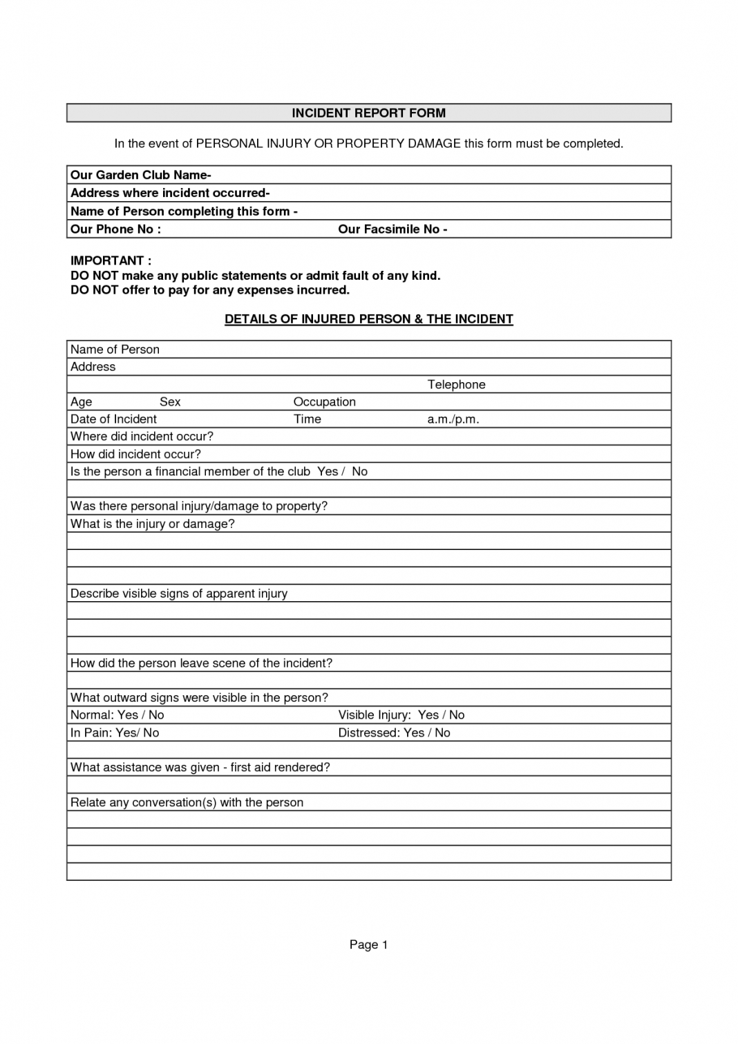 Injury Incident Report Template Word Form Example Work Inside Fault Report Template Word