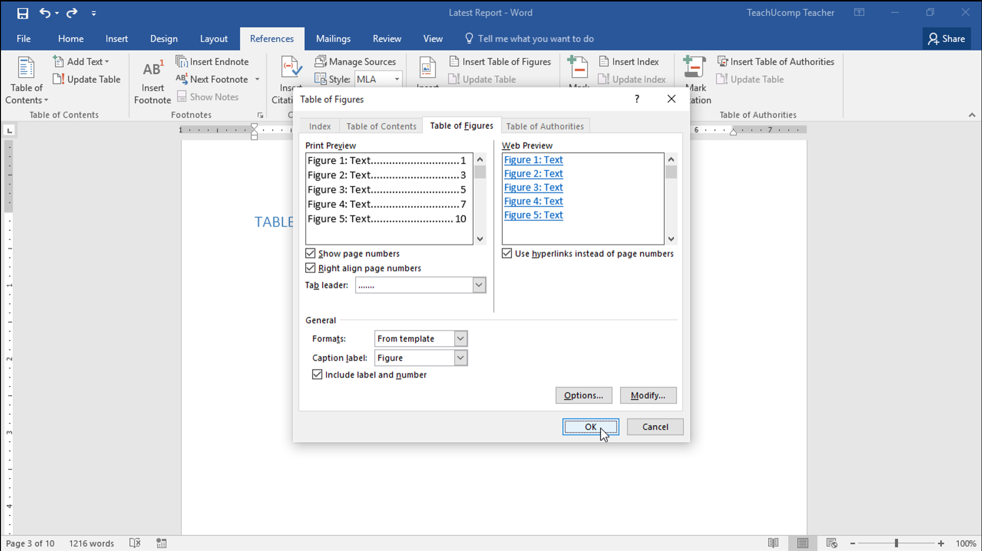 Insert A Table Of Figures In Word - Teachucomp, Inc. Inside Word 2013 Table Of Contents Template