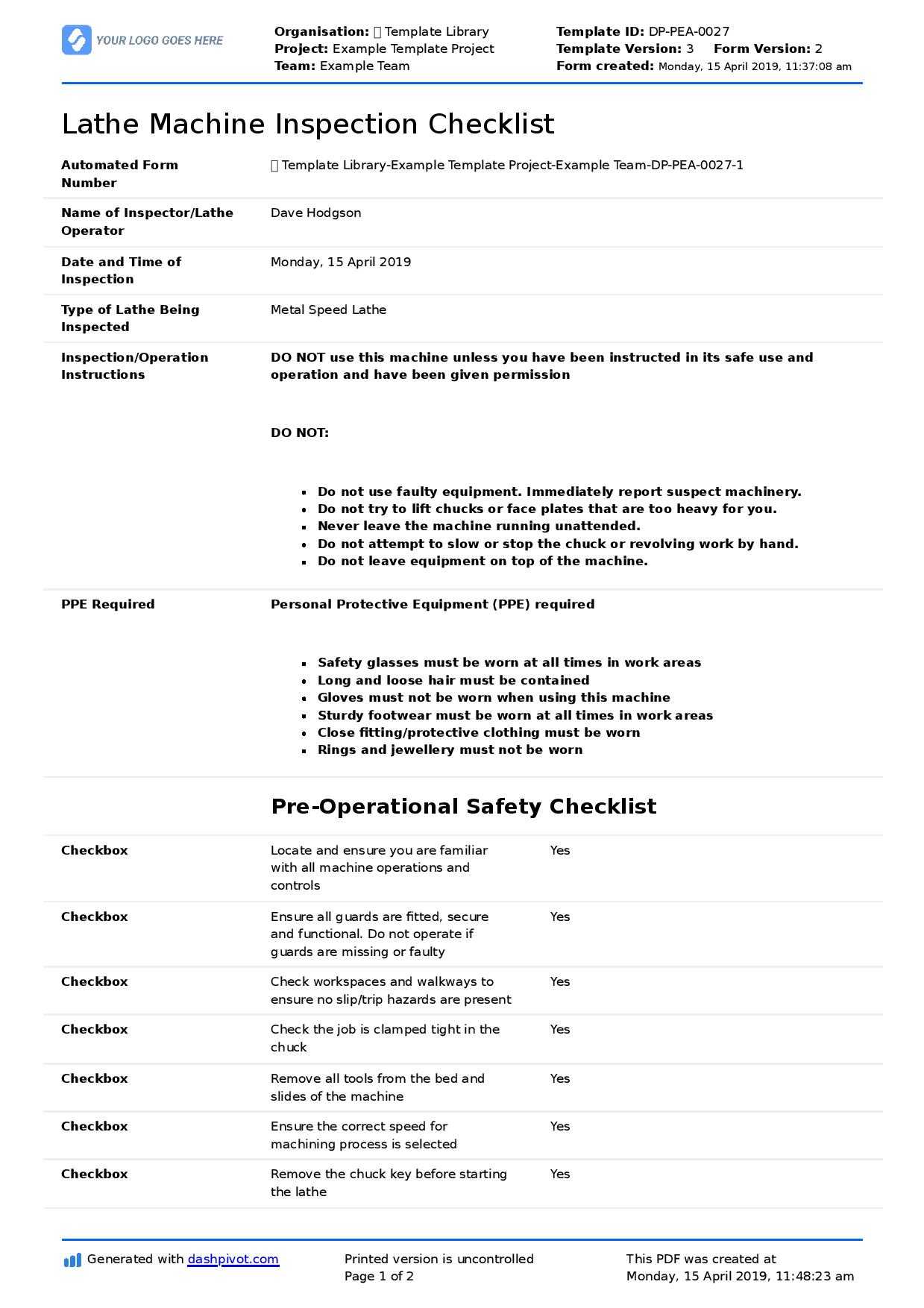 Inspection Spreadsheet Template Great Machine Shop Report With Regard To Shop Report Template