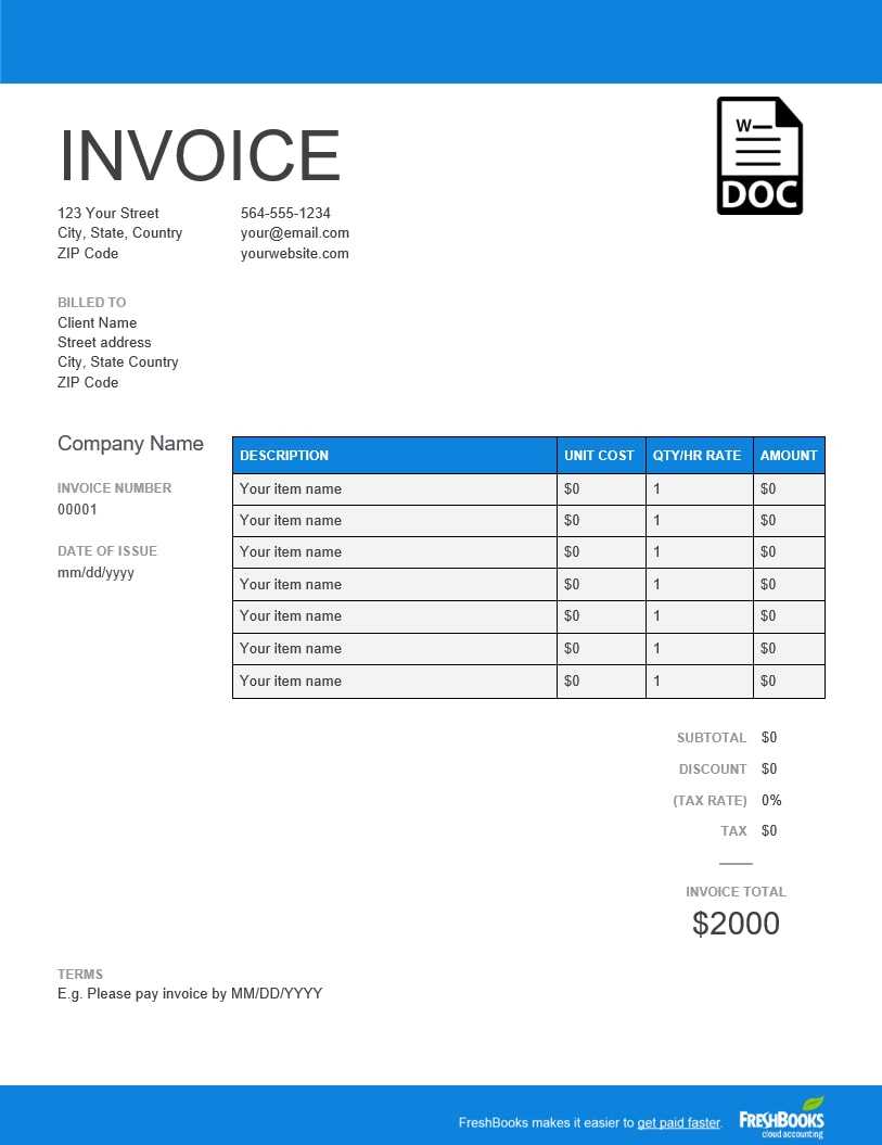 Invoice Template | Create And Send Free Invoices Instantly Inside Web Design Invoice Template Word