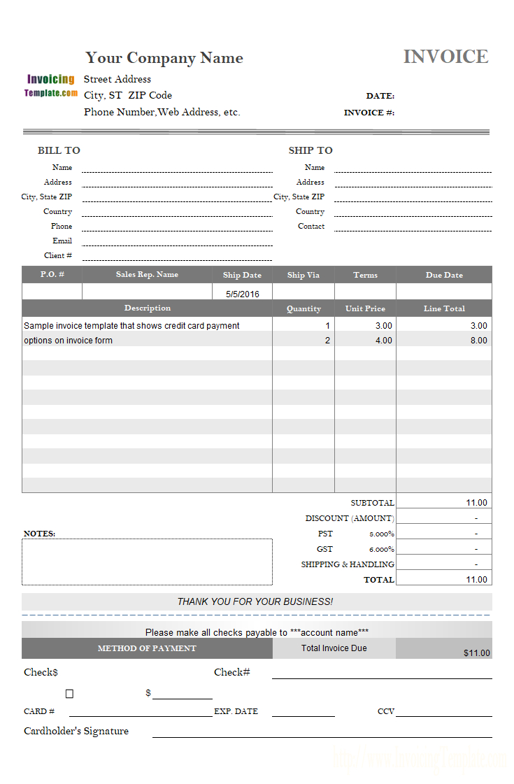 Invoice Template With Credit Card Payment Option With Regard To Credit Card Payment Slip Template
