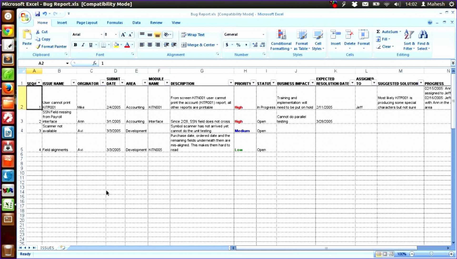 Issue Tracking Sheet – Zohre.horizonconsulting.co For Defect Report Template Xls