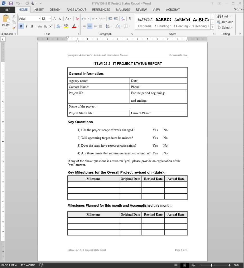 It Project Status Report Template | Itsw102 2 For Development Status Report Template