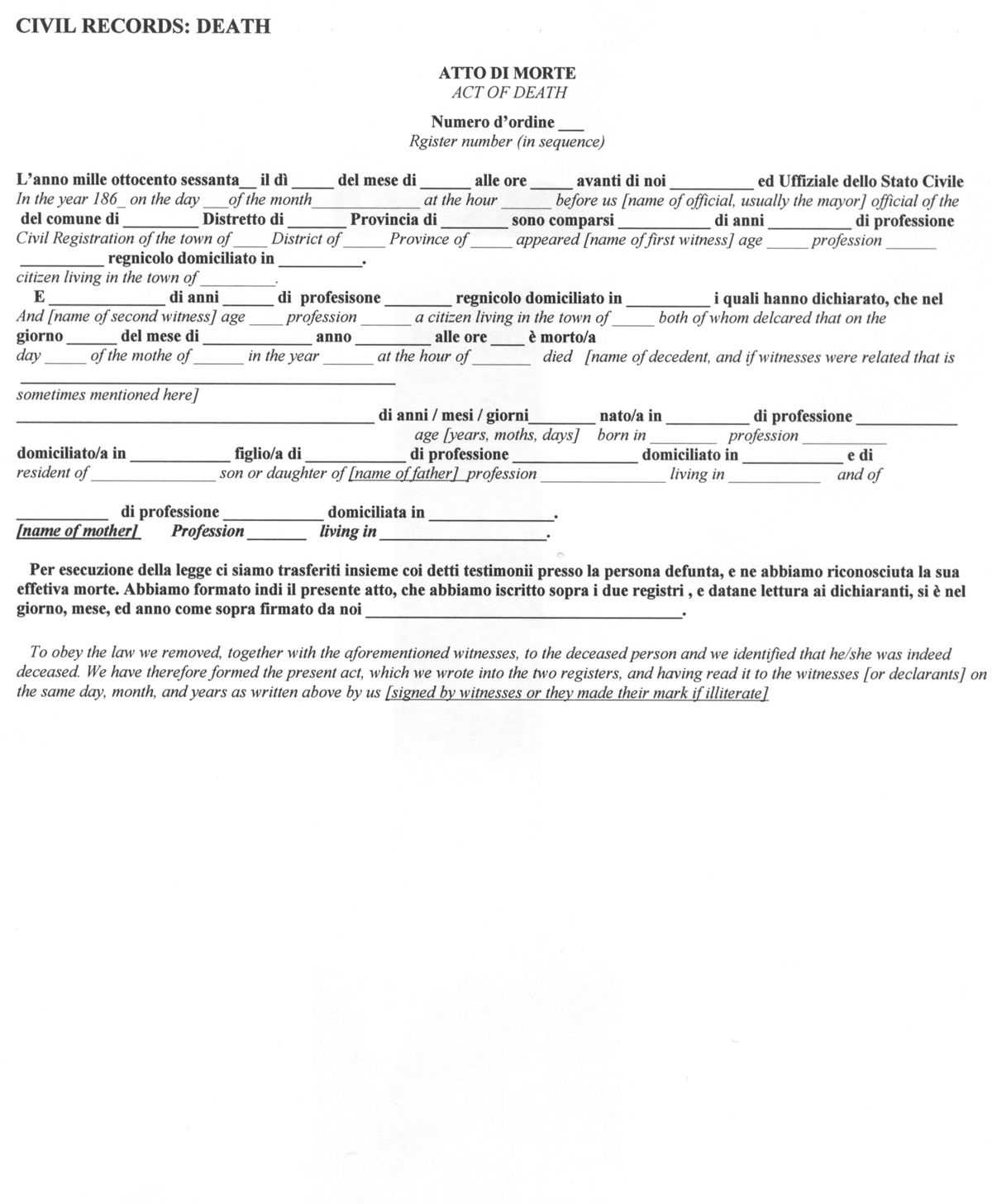 Italian Civil Death Document Translation Genealogy Within Death Certificate Translation Template
