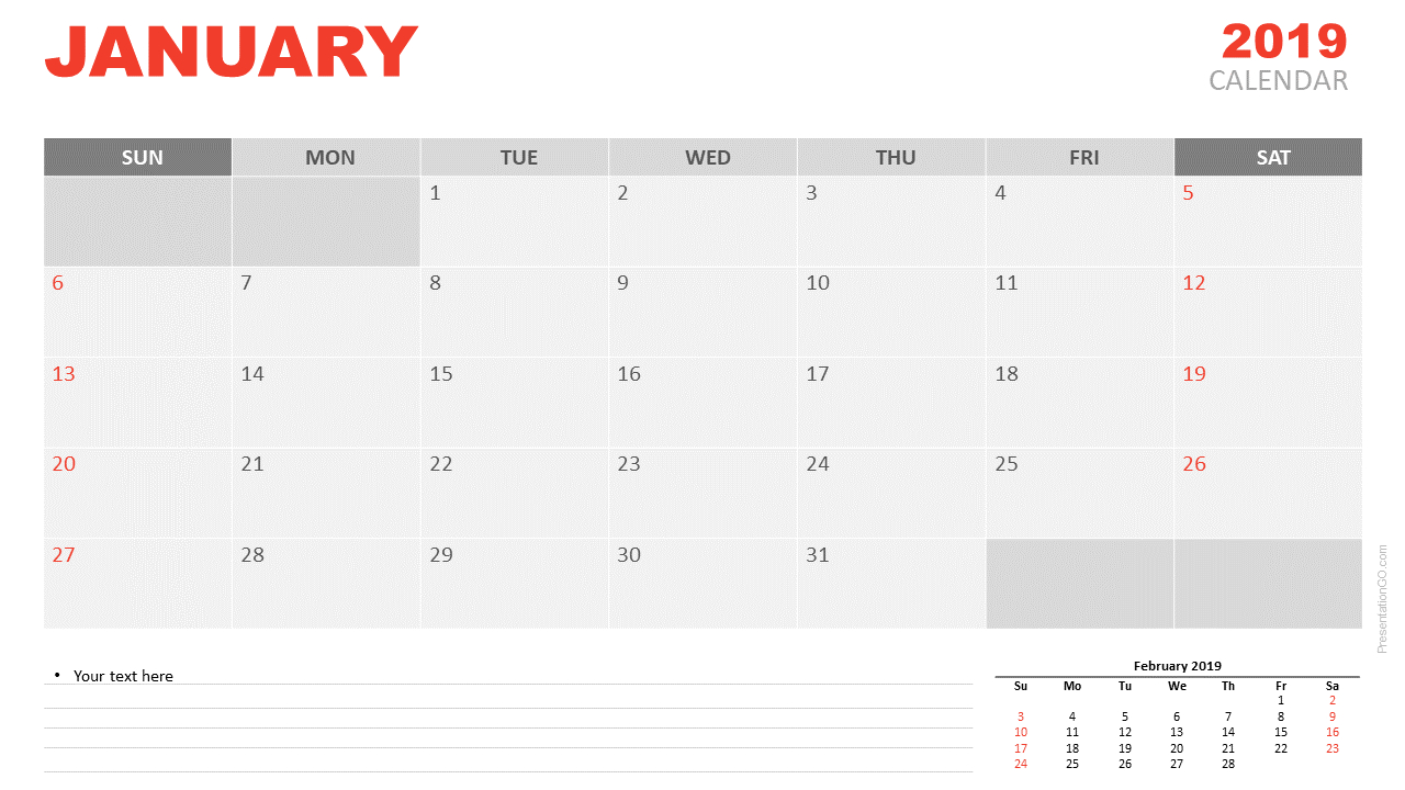 January 2019 Calendar For Powerpoint – Presentationgo With Microsoft Powerpoint Calendar Template