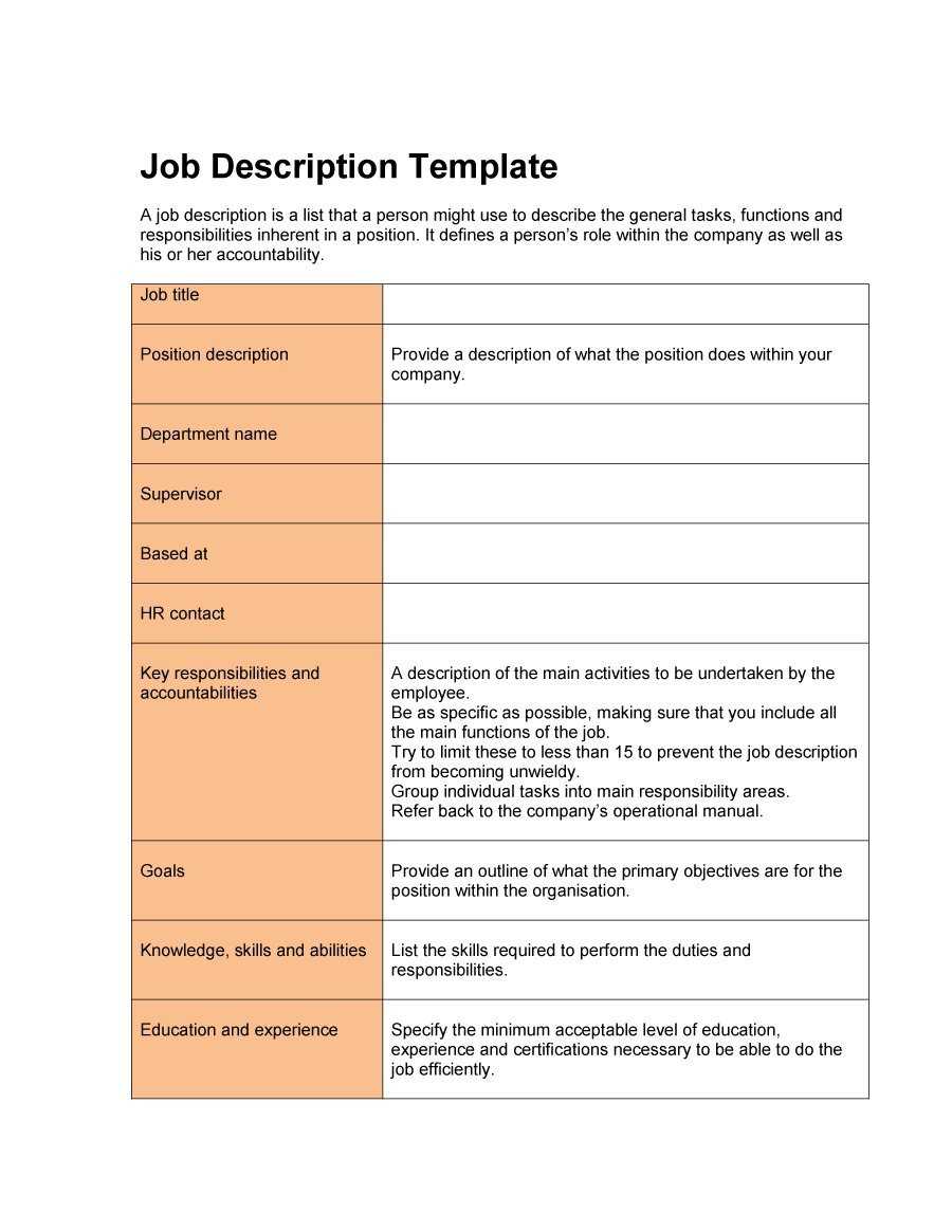 Job Description Template Free | Free Cover Letter Templates Intended For Job Descriptions Template Word