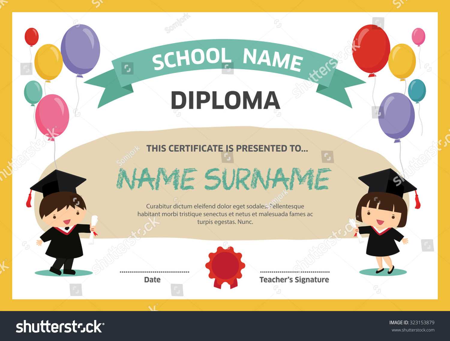 Kids Diploma Certificate Background Design Template Stock Regarding Children's Certificate Template