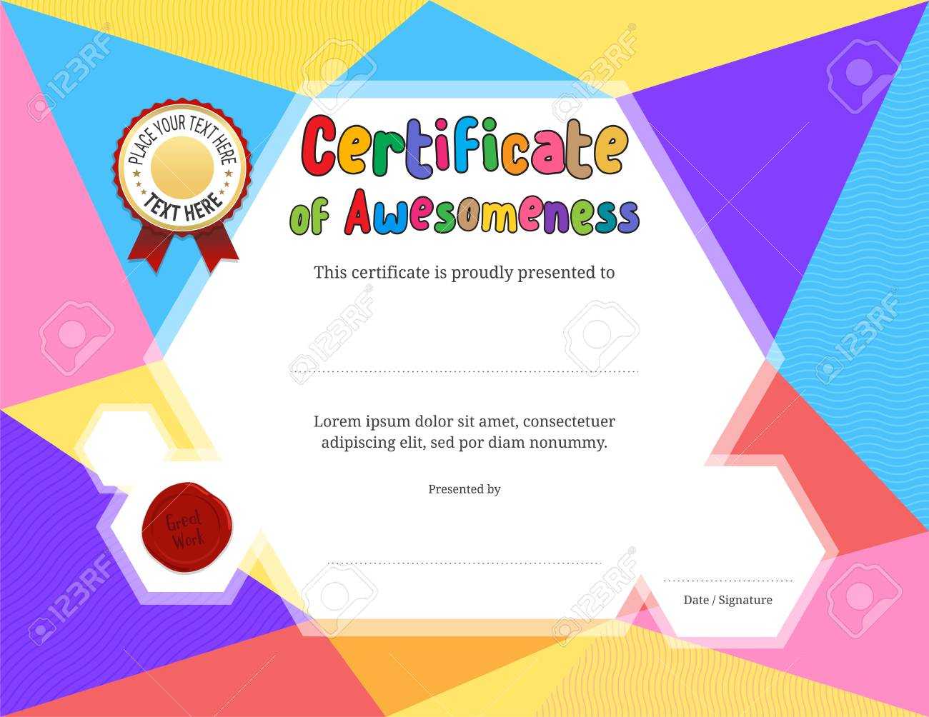 Kids Diploma Or Certificate Template With Colorful Background Throughout Free Kids Certificate Templates