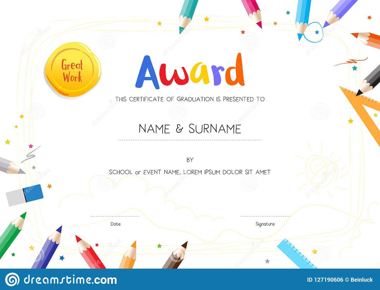 Kids Diploma Or Certificate Template With Painting Stuff Regarding Preschool Graduation Certificate Template Free