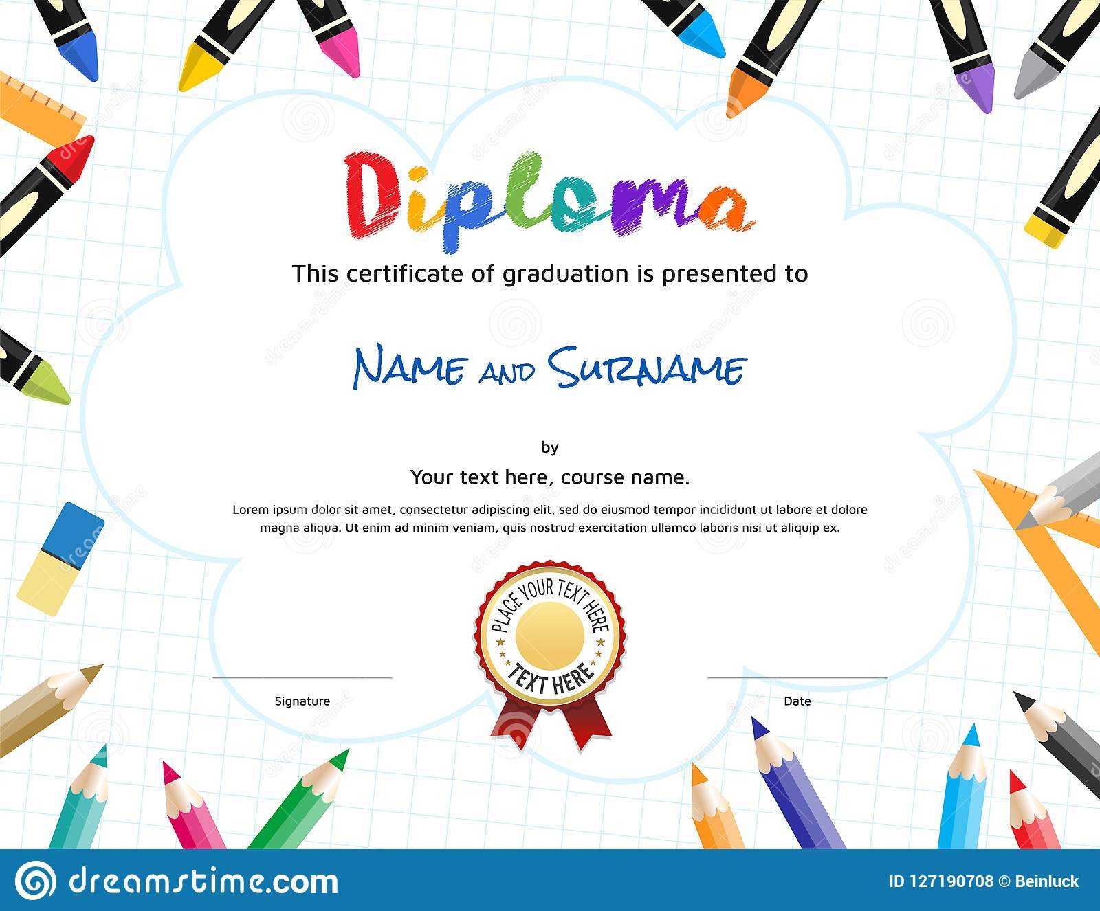 Kids Diploma Or Certificate Template With Painting Stuff Throughout Preschool Graduation Certificate Template Free