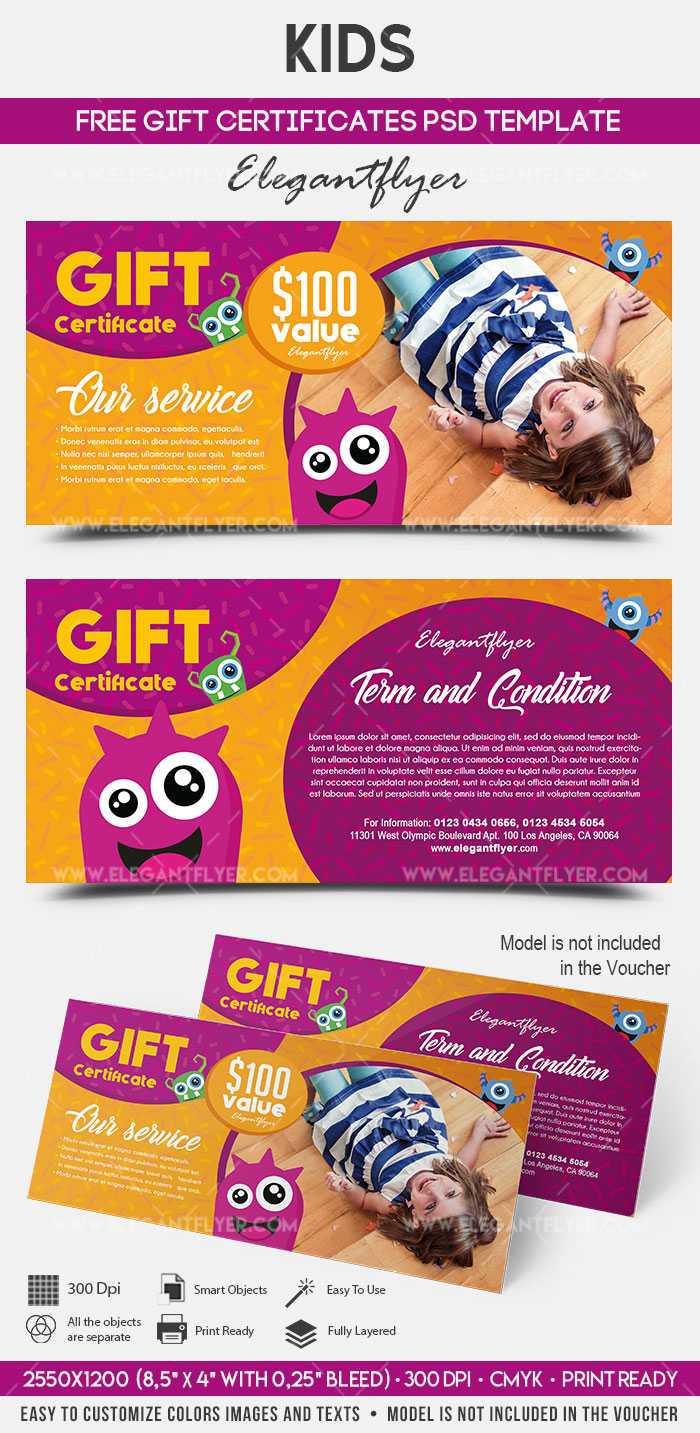 Kids – Free Gift Certificate Psd Template –Elegantflyer Pertaining To Kids Gift Certificate Template