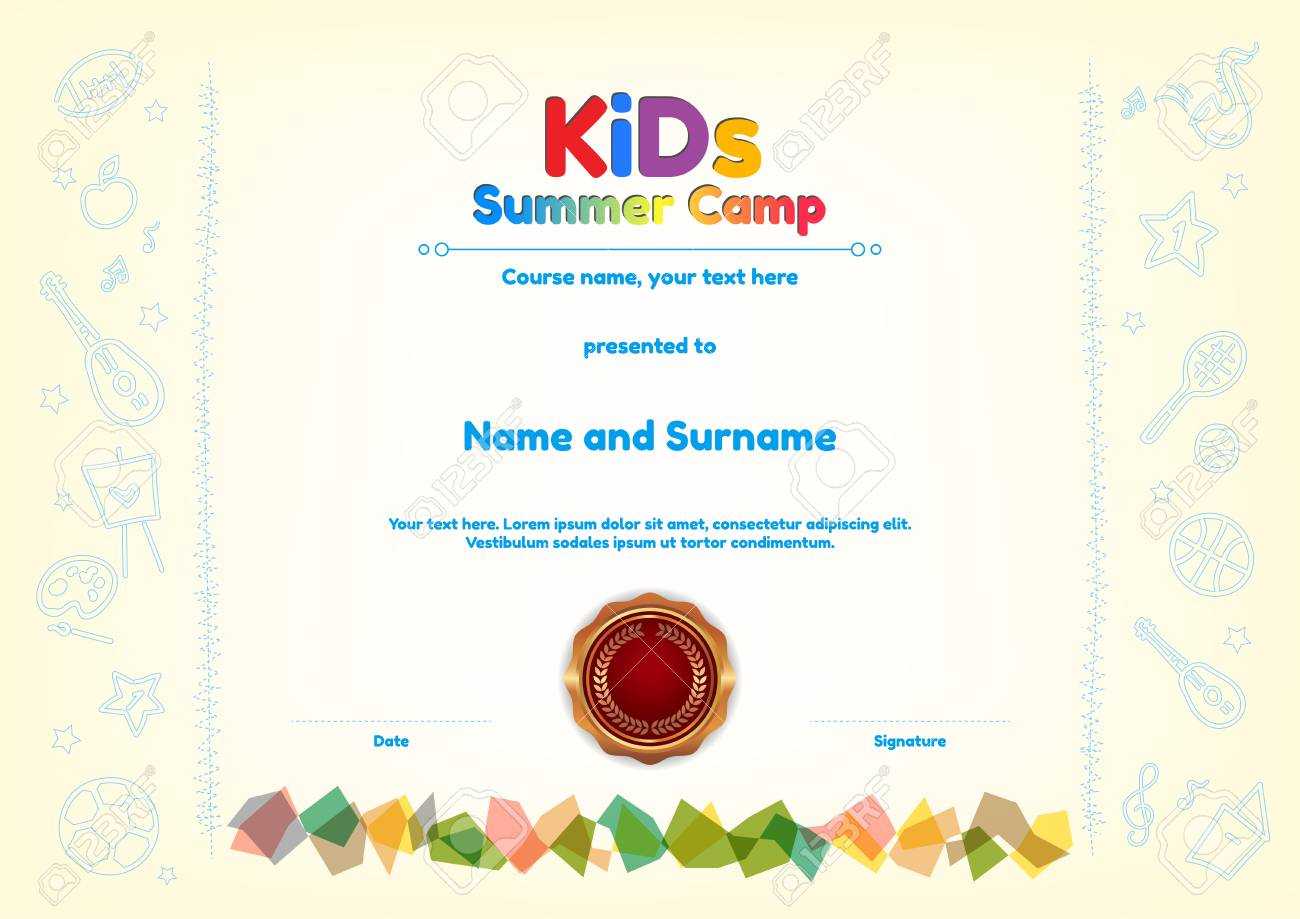 Kids Summer Camp Diploma Or Certificate Template Award Seal With.. With Fun Certificate Templates