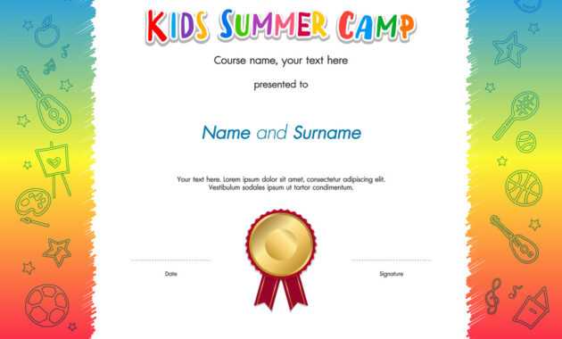 Kids Summer Camp Diploma Or Certificate Template throughout Summer Camp Certificate Template