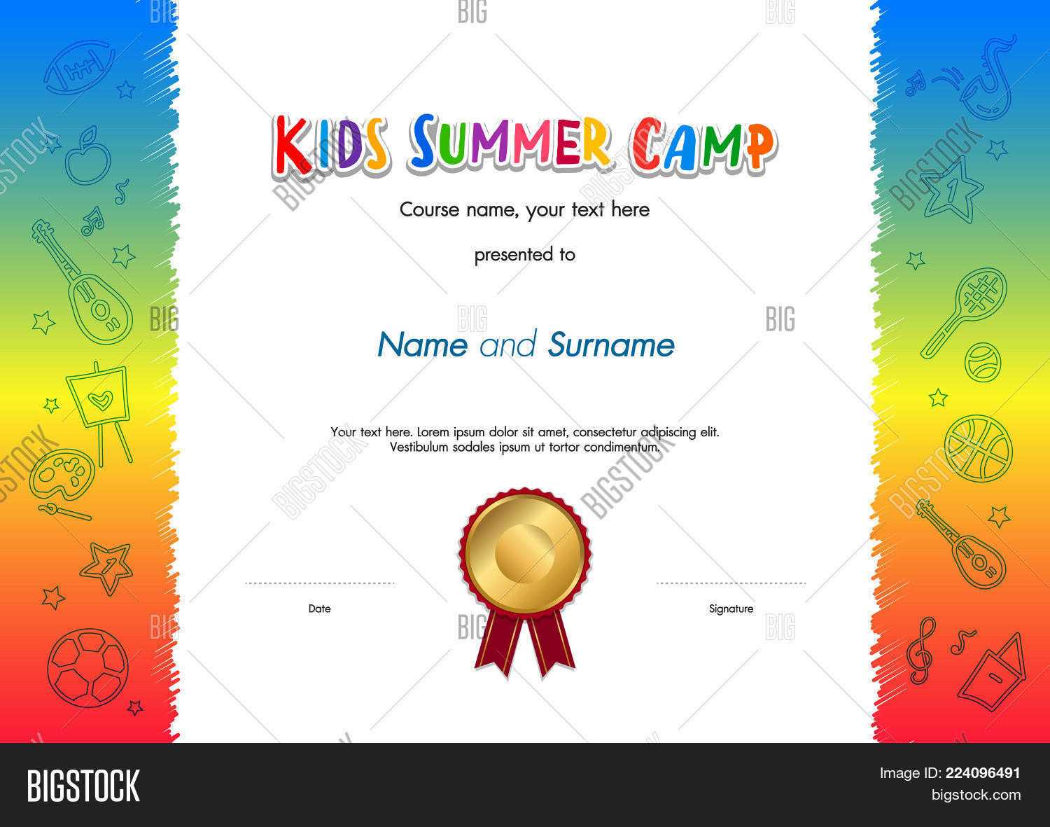 Kids Summer Camp Vector & Photo (Free Trial) | Bigstock In Fun Certificate Templates