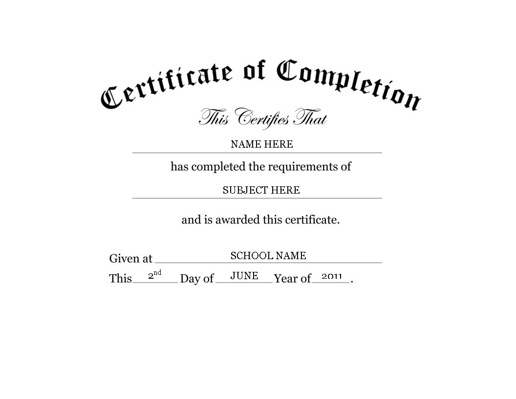 Kindergarten Preschool Certificate Of Completion Word Inside Certificate Of Completion Word Template