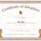 Kitten Adoption Certificate Pertaining To Blank Adoption Certificate Template