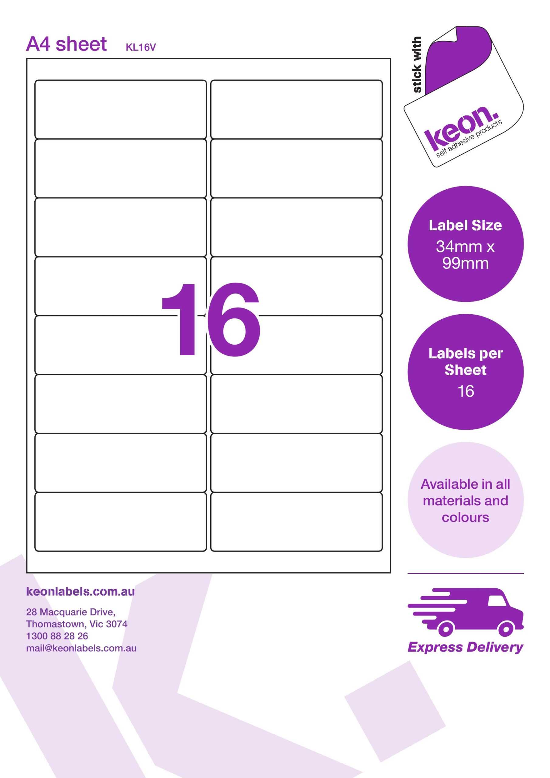 Kl16V 34 X 99 R67 With Word Label Template 16 Per Sheet A4