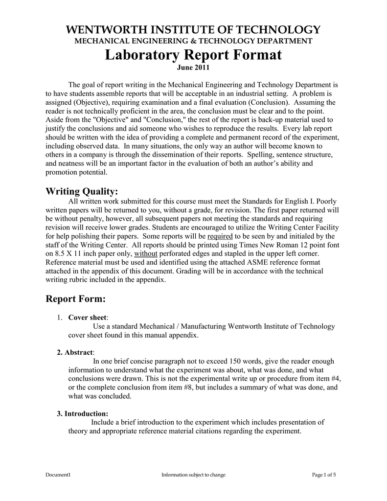 Laboratory Report Format Inside Engineering Lab Report Template