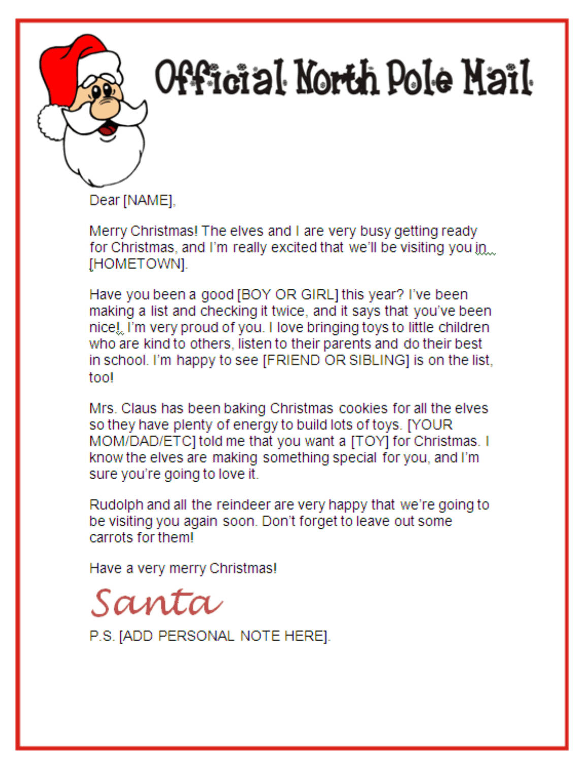 Letter Template From Santa – Zohre.horizonconsulting.co Regarding Letter From Santa Template Word