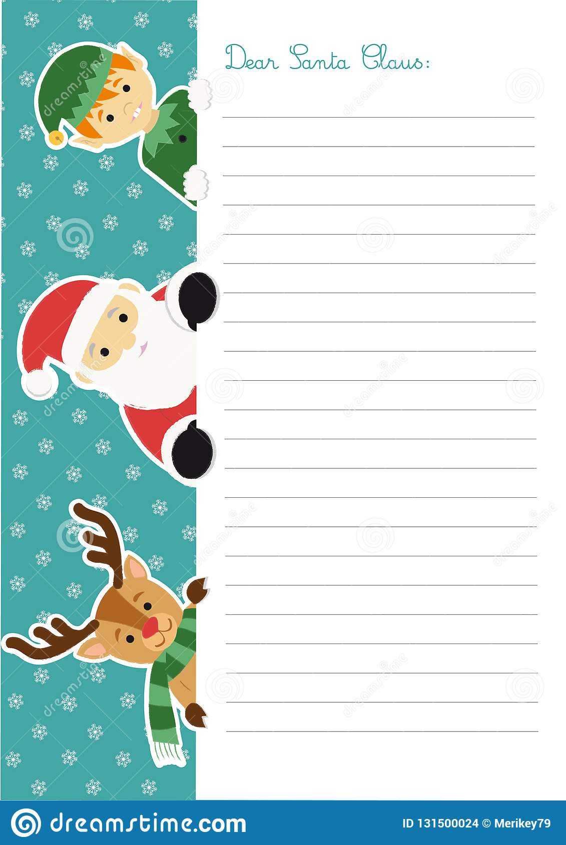 Letter Template To Santa Claus With An Elf And A Reindeer Throughout Blank Letter From Santa Template