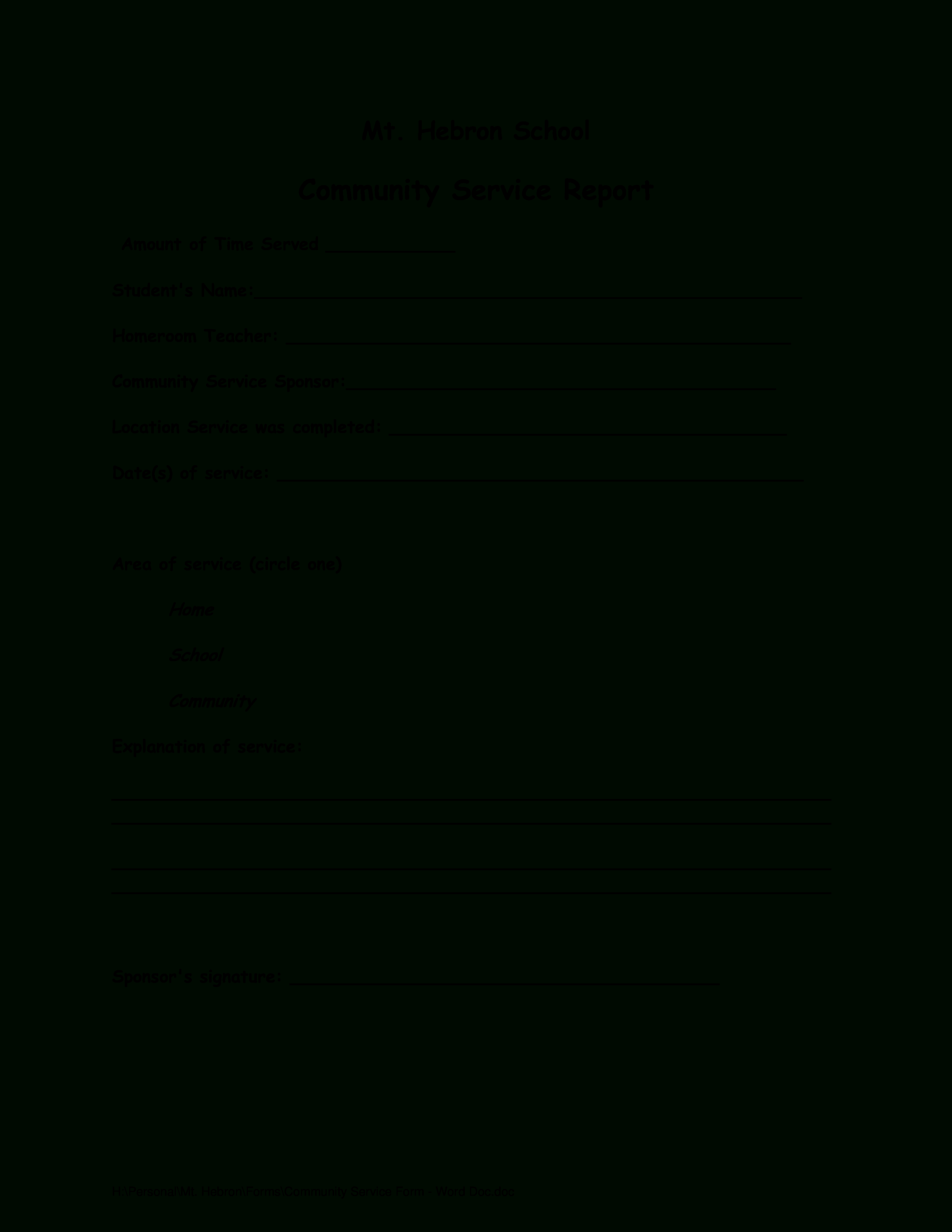 Libreng Community Report Within Community Service Template Word