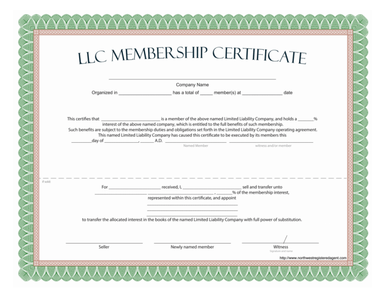 Free Printable Michigan Llc Membership Certificate