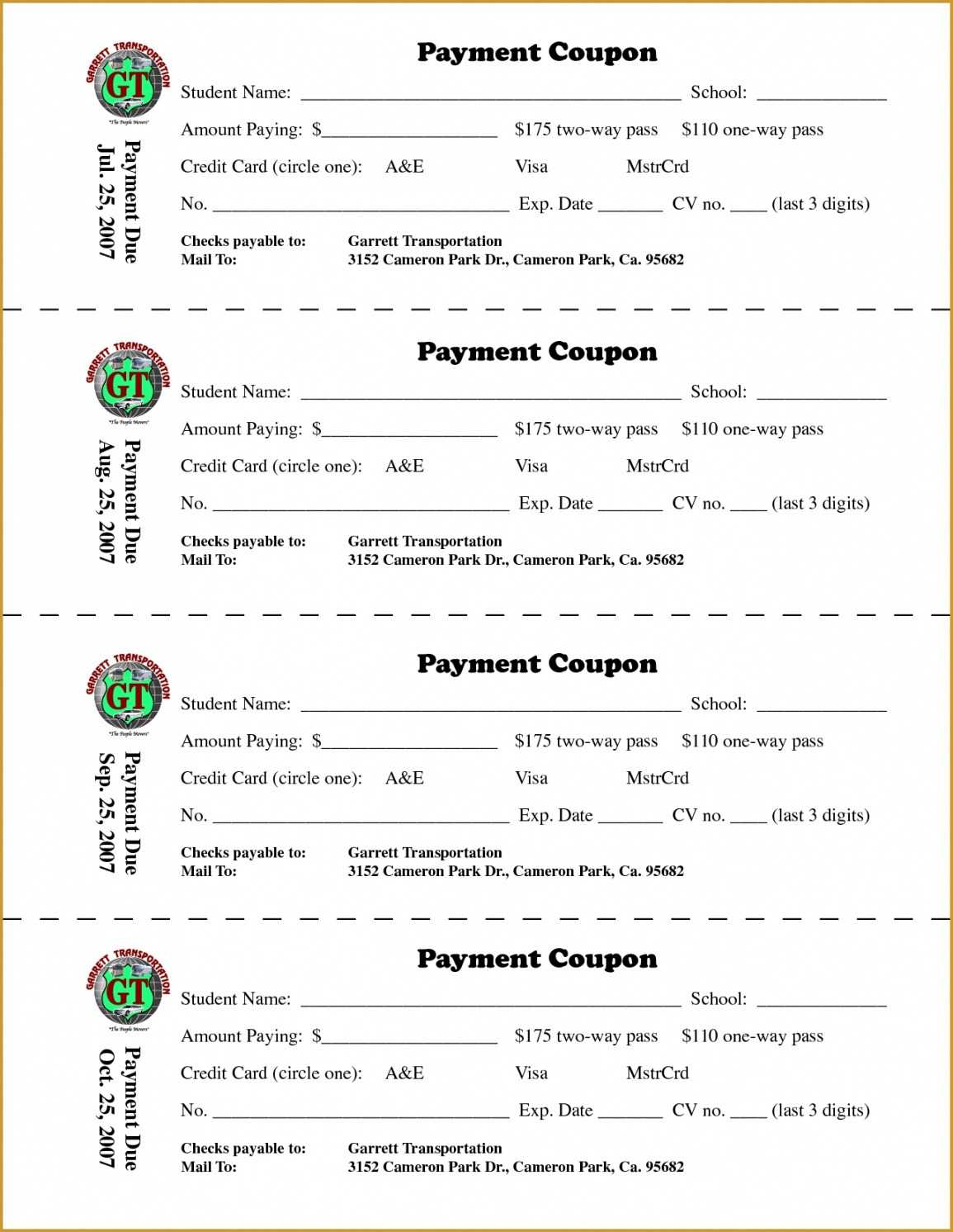Loan Payment Coupon Book Template For Coupon Book Template Word