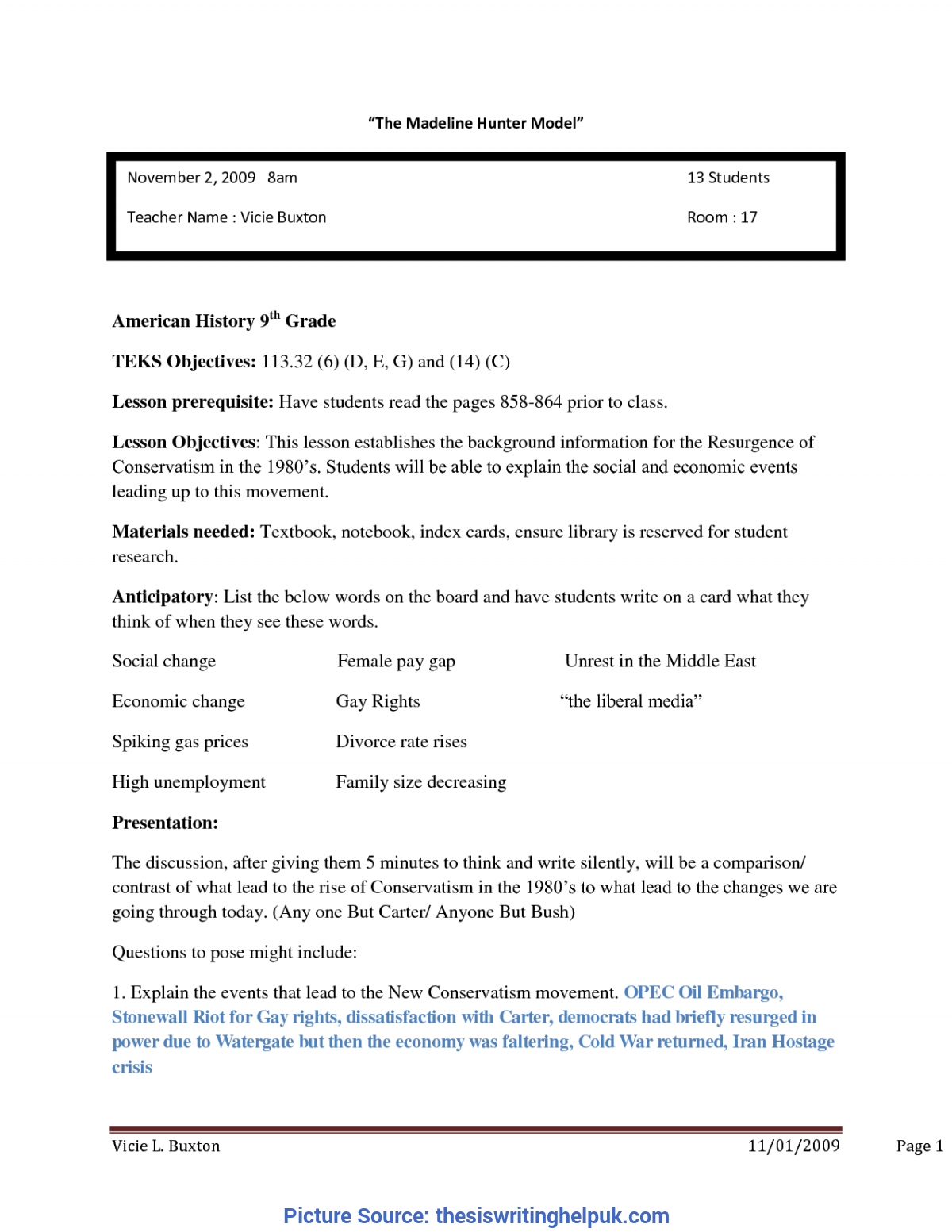 Madeline Hunter Lesson Plan Template – Resume – Ota Tech Throughout Madeline Hunter Lesson Plan Template Word