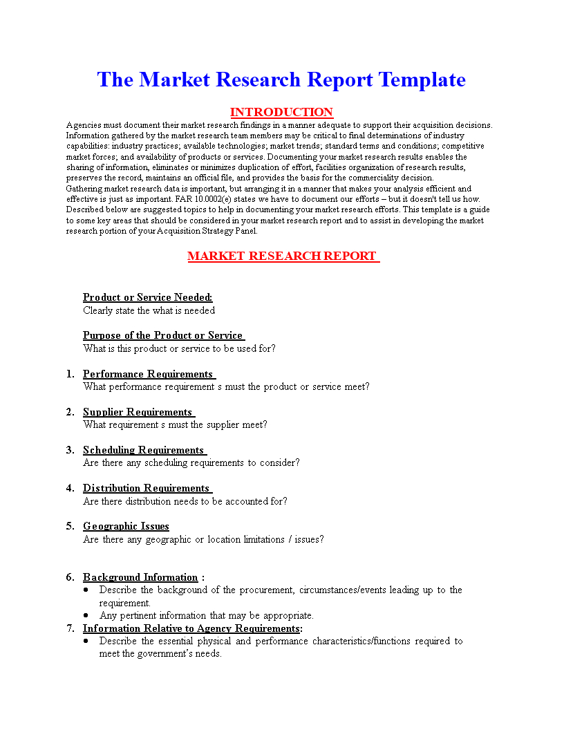 Market Research Report Format | Templates At Inside Report Requirements Template