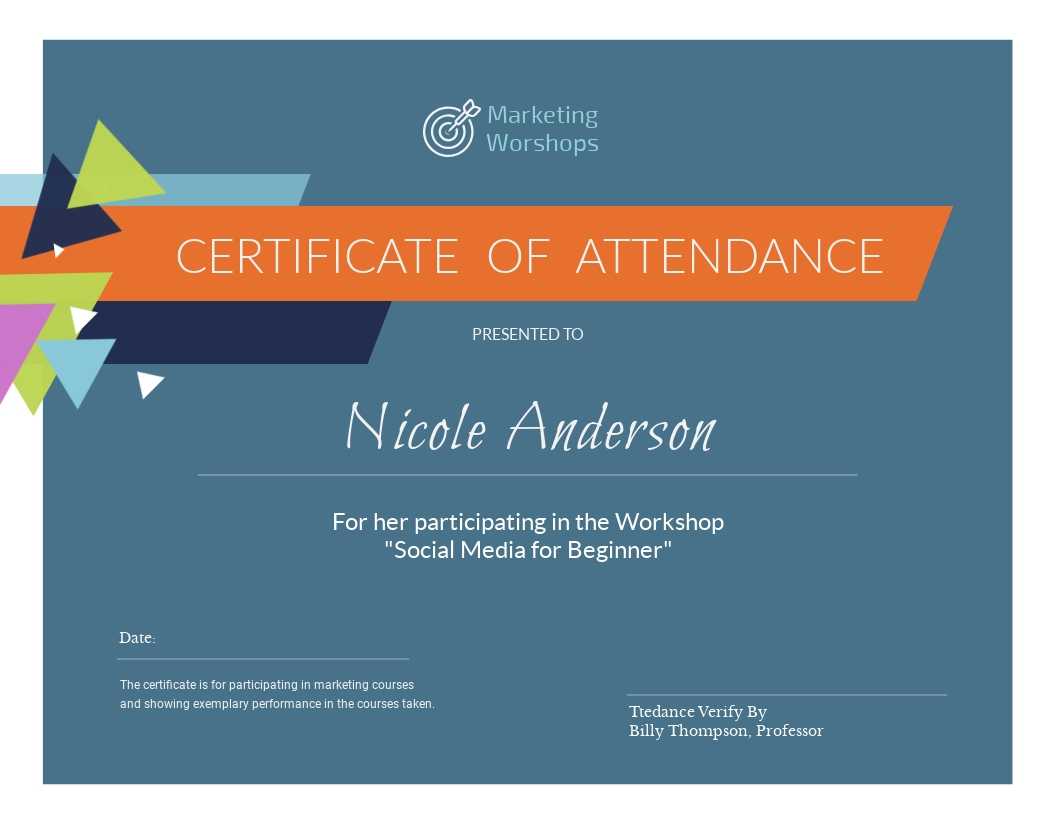 Marketing Workshop – Certificate Template – Visme Within Certificate Of Participation In Workshop Template