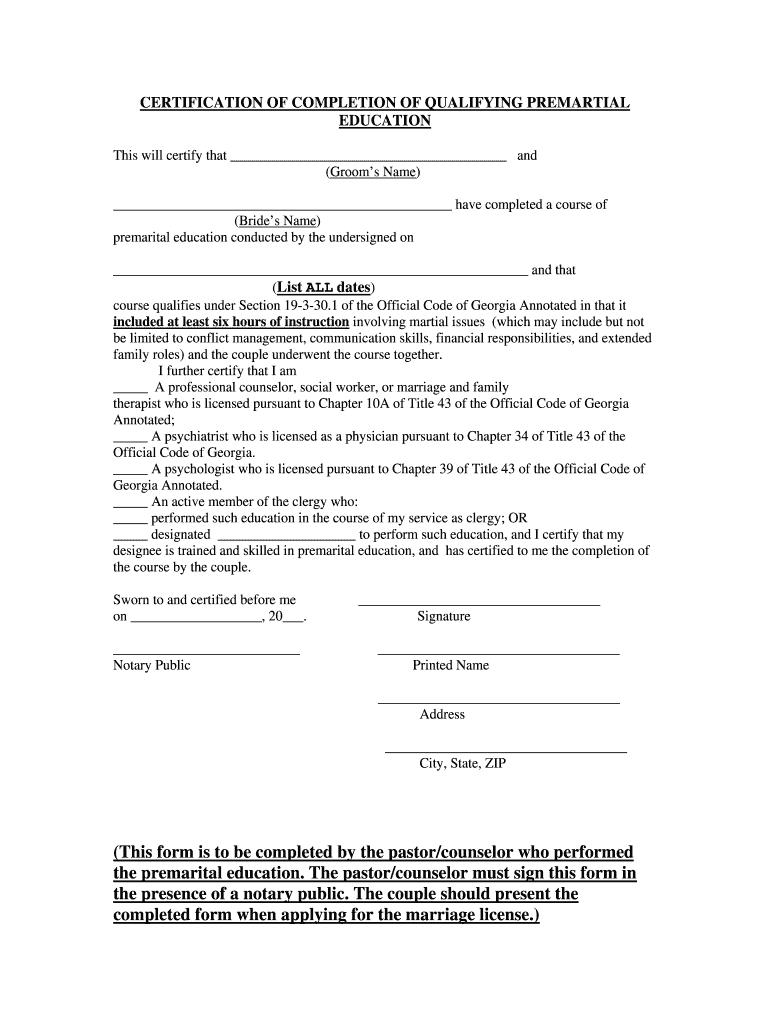 Marriage Counseling Certificate Template – Fill Online Regarding Premarital Counseling Certificate Of Completion Template