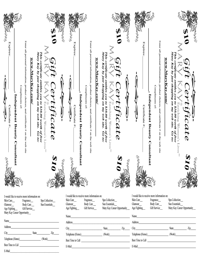 Mary Kay Gift Certificate - Fill Online, Printable, Fillable Intended For Mary Kay Gift Certificate Template