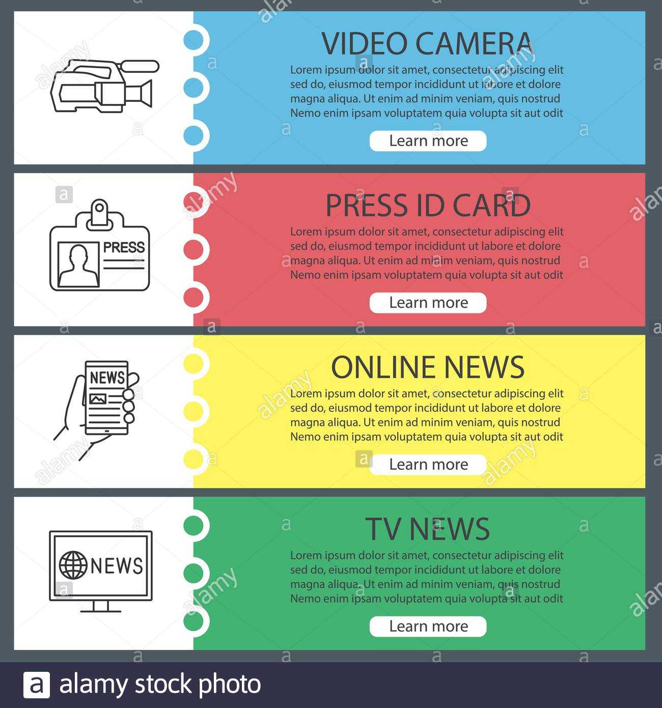 Mass Media Web Banner Templates Set. Video Camera, Press Id For Media Id Card Templates